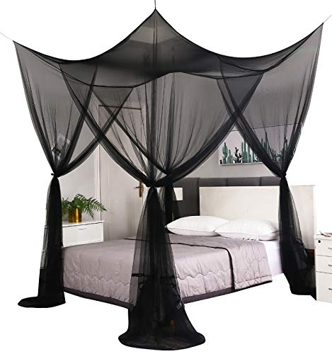 Mengersi Bed Canopy,Canopy Bed Curtains Bed Drapes for Full Queen King Size Bed,Mosquito Net Bed Curtains for Patio Indoor Outdoor Net,Black Bed Canopy Curtains for Gothic,Halloween Decoration