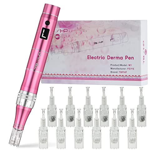 TBPHP M1 Electric Derma Beauty Pen Professional at-Home Kit with 12pcs Replacement Cartridges (Pink)
