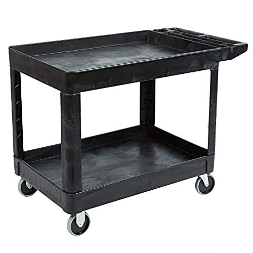 Rubbermaid Commercial Products 2-Shelf Utility/Service Cart, Medium, Lipped Shelves, Storage Handle, 500 lbs. Capacity, for Warehouse/Garage/Cleaning/Manufacturing (FG452089BLA) ,Black