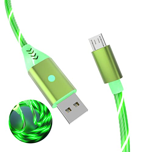 Micro USB Light Up Android Charging Cable with Switch,LED Light Up Fast Charging Data Sync Cord Compatible with Samsung Galaxy S7 Edge S6 S5 Note 5 4 LG G4 Stylo 3 PS4 Camera Xbox(Green,4.9ft)
