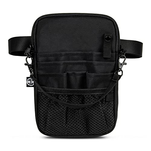 First Lifesaver 4-in-1 Nurse Fanny Pack with Multi-Compartment and Tape Holder For Nurses, Nursing Students (Black 2 Zippers)