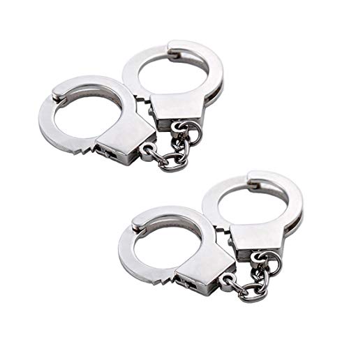Warmtree 2 Pcs Mini Handcuffs Metal Keychain Keyring, Silver