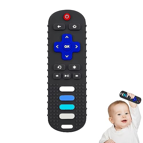 YAPROMO Babay Teething Toys,Reomte Teether Toys, Silicone Chew Toy for Babies 18+ Months, Remote Control Shape Teething Toys, Early Educational Toy BPA Free & Refrigerator Safe (Black-01)