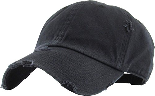 KBETHOS KBE-PG-VINTAGE BLK Vintage Washed Cotton Baseball Cap, Black