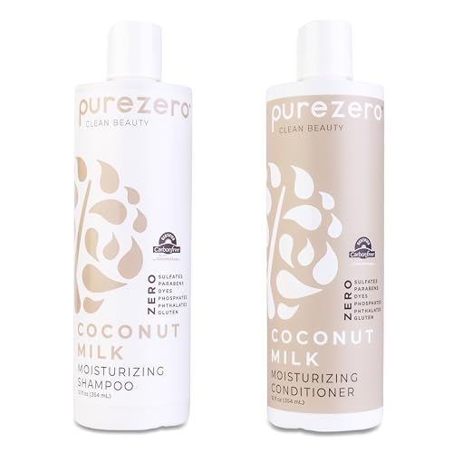 Purezero Coconut Milk Shampoo & Conditioner set - Intense Hydration & Increase Shine - Fight Dandruff & Frizz - Zero Sulfates, Parabens, Dyes - 100% Vegan & Cruelty Free - Great For Color Treated Hair