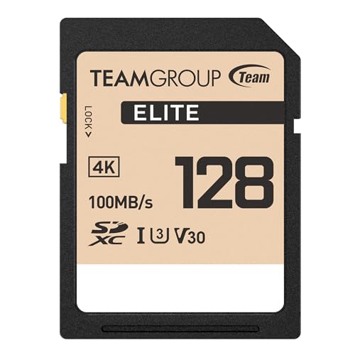TEAMGROUP Elite 128GB UHS-I U3 V30 UHD Read Speed up to 100MB/s SDXC High Speed 4K Memory Card Compatible with Canon Sony Nikon Panasonic FUJIFILM Digital Camera TESDXC128GIV3069