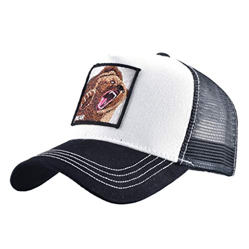 Unisex Animal Mesh Trucker Hat Strapback Square Patch Baseball Caps (One Size, Black White Bear)