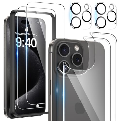 Maxdara [Upgrade [6 in 1] for iPhone 15 Pro Max Screen Protector(6.7 inch), iPhone 15 Pro Max Back Screen Protector and Front Screen Protector with Camera Lens Protector [2+2+2 Pack], Tempered Glass