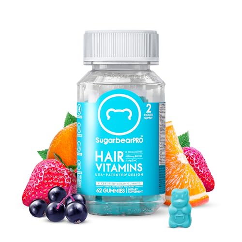 SugarbearPRO Hair Vitamin Extra Strength 6000mcg Biotin, Longer-Looking Hair Gummy for Women & Men,B12, MSM, Inositol, Omega 3, Elderberry, Growth, USA Patent Design, Kosher Halal Vegan 2 Month Supply