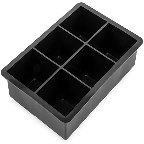 6 Slot Big Block Ice Mold - Black Silicone Extra Large Ice Cube Tray for Scotch, Whiskey, and Mixed Drinks by Cocktailor