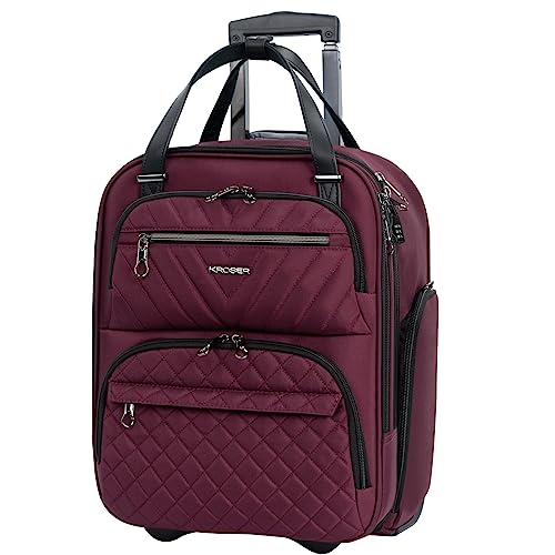 KROSER Carry On Underseat Multi-functional, 16-inch Underseater Lightweight Overnight Suitcase for Women, Burgundy