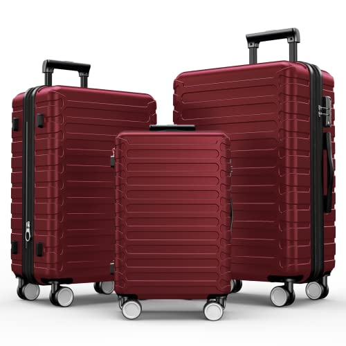 SHOWKOO Luggage Sets Expandable ABS Hardshell 3pcs Clearance Luggage Hardside Lightweight Durable Suitcase sets Spinner Wheels Suitcase with TSA Lock (Wine Red)