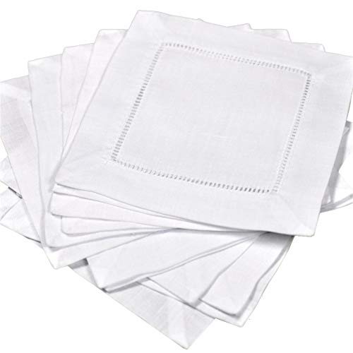 12 White Linen Cocktail Napkins 6x6 Inch, Linen Hemstitch Napkins, Cloth Cocktail Napkins Washable, Mini Napkins, Linen Coasters, Napkin Coasters, Reusable Napkin, Mini Cloth Napkins