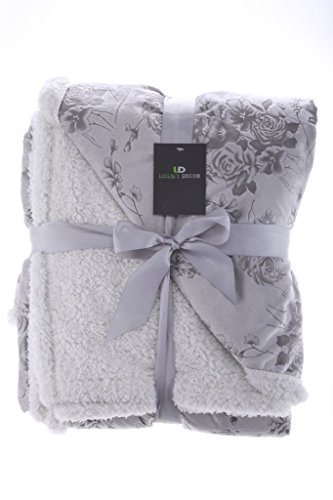 Legacy Decor Sherpa and Micro Fur Floral Embossed Throw Blanket Grey Color