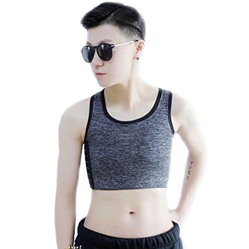 BaronHong Tomboy Trans Lesbian Cotton Chest Binder Plus Size Short Tank Top with Stronger Elastic Band(Darkgray,5XL)