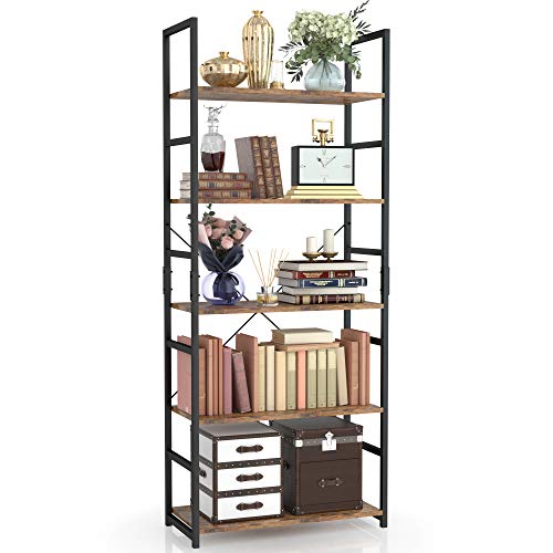 NUMENN 5 Tier Bookshelf, Tall Bookcase Shelf Storage Organizer, Modern Book Shelf for Bedroom, Living Room and Home Office, Vintage