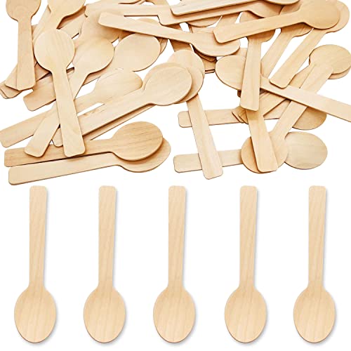 200 Pcs Mini Wooden Spoons, 4 Inch Disposable Wooden Dessert Spoons, Biodegradable Compostable Birchwood