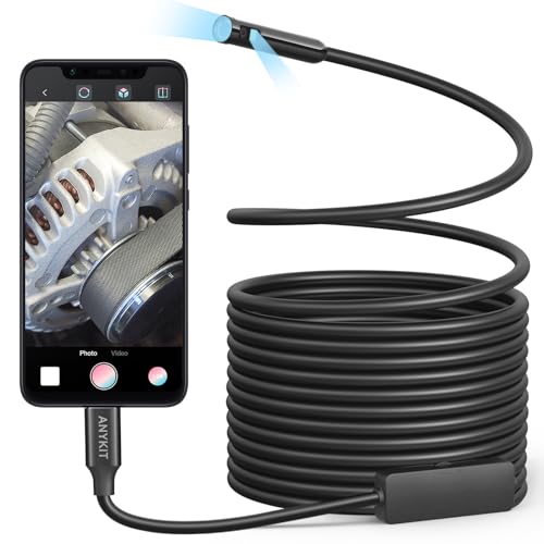 Dual Lens Endoscope Camera with Light, Anykit 2 in 1 USB Borescope with 16.5ft Semi-Rigid Snake Cable, IP67 Waterproof 8.0mm Inspection Camera for iPhone, iPad, OTG Android Phones