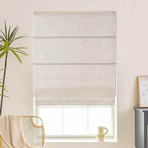 Hiifroy Roman Shades for Windows, Light Filtering and Heat Blocking Roman Blinds for Home Living Room Door Bedroom, Linen Textured, 22' W x 48' H