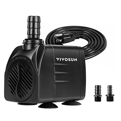 VIVOSUN 480GPH Submersible Pump(1800L/H, 25W), Ultra Quiet Water Pump with 7.2ft High Lift, Fountain Pump with 5ft Power Cord, 3 Nozzles for Fish Tank, Aquarium, Statuary, Hydroponics Black