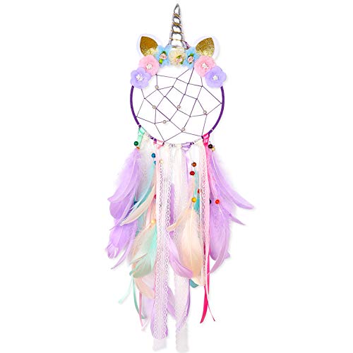 QtGirl Dream Catchers for Kids Unicorn Wall Decor for Girls Bedroom Flower Feather Wall Hanging Decoration