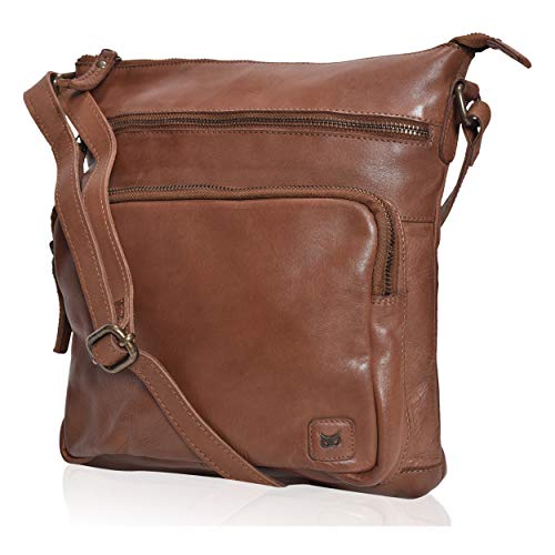 Real Leather Crossbody Bags Purses for Women Shoulder Handbags Crossover Handmade Stylish Trendy Pocketbook (Brown Washed Vintage)