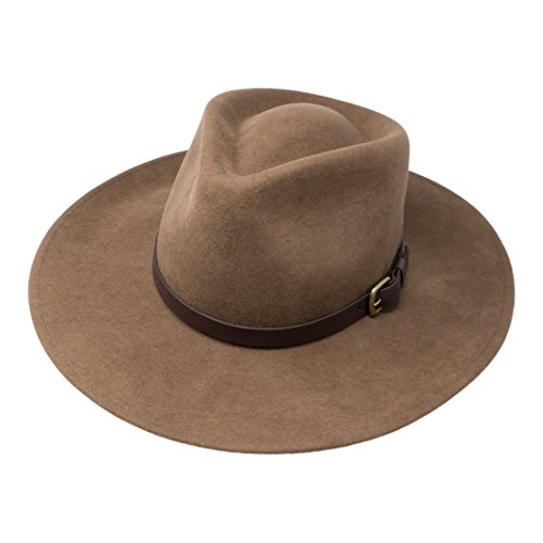 B&S Premium Lewis - Wide Brim Fedora Hat - 100% Wool Felt - Water Resistant - Leather Band - Light Brown 60