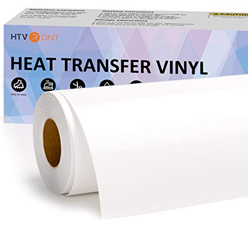 HTVRONT White Heat Transfer Vinyl HTV Roll 12' x 50FT - White Iron on Vinyl Roll for Cricut & Silhouette - Easy to Cut & Weed White HTV Vinyl Roll