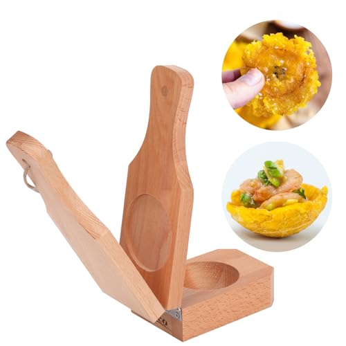 Haoideo Wooden Tostonera Plantain Press Banana Smasher Maker Green Plantain's Wood Press Haoideo 2 in 1 Wooden Crispy Green Plantain Tostones Press for Fried Plantains Chips &Tostones Cups