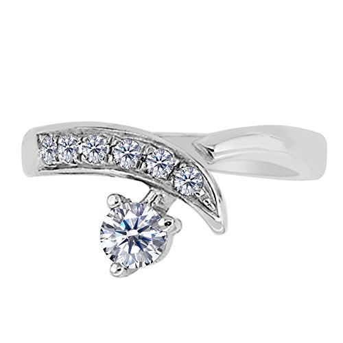 Jewelry Affairs Sterling Silver By Pass Ends With CZ Adjustable Toe Ring