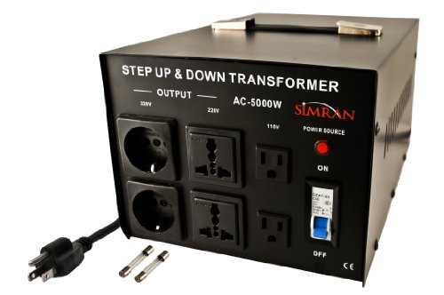 Simran AC-5000 Step Up/Down Voltage Transformer Power Converter for Conversion Between 110 Volt and 220 Volts with Circuit Breaker, CE Certified, 5000 Watts, Black