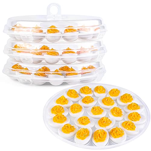 HAKSEN 3PCS Deviled Egg Containers with Lid, Clear Deviled Egg Platter Egg Carrier Egg Holder Deviled Egg Keeper Easter Thanksgiving Party Home Kitchen Supplies