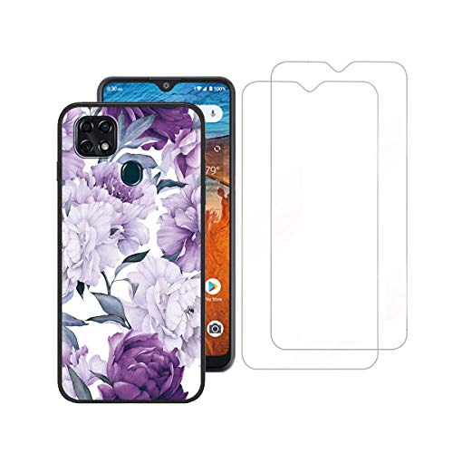 Tznzxm ZTE ZMax 10/ ZTE Z6250 Case with Tempered Glass Screen Protector [2 Pack], Flower Painting Design Flexible TPU Scratch Resistant Non-Slip Protective Bumper Slim Phone Case for ZTE Z6250 Purple