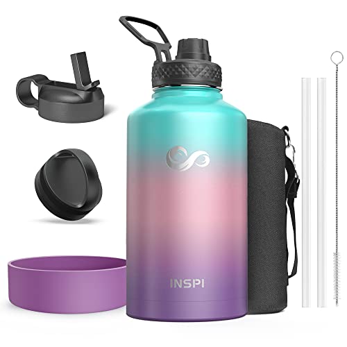 INSPI Insulated Water Bottle 64 oz with Straw&3 Lids, Half Gallon Water Jug Stainless Steel Vacuum Flask for Gym, Sports and Travel, Keep Cold 48H, Hydrangea