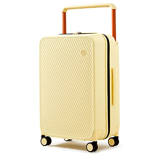 mixi Carry On Luggage Airline Approved 20'' Lightweight Luggage Wide Handle PC Hardshell Suitcases with Spinner Wheels & TSA Lock, Lark Yellow