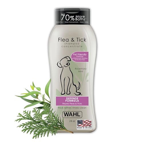 Wahl USA Flea & Tick Repelling Dog Shampoo for Pets – Defense Formula with Eucalyptus Cedar & Rosemary – 24 Oz - 820007A