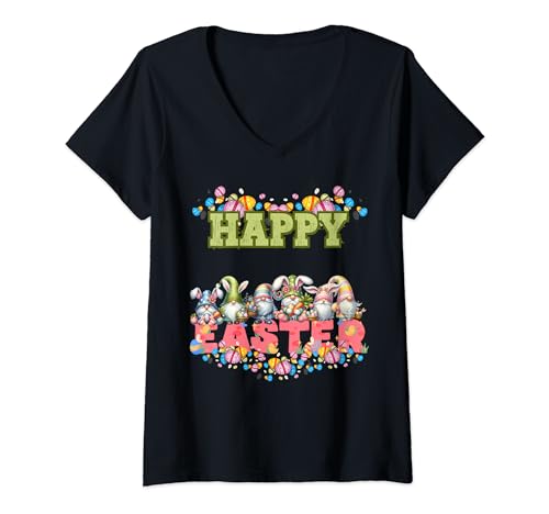 Womens Easter Gnomes Happy Ester Gnomes fan V-Neck T-Shirt