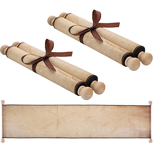 2 Pack Blank Paper Scrolls 7.5 x 31 Inches Scroll Paper Wrapped on Wood Rod for Writing, Drawing, Calligraphy, Wedding Vows, Invitation, Renaissance Festivals