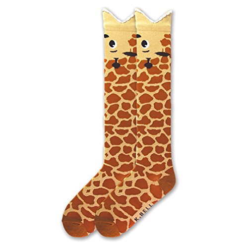 K. Bell Socks Women's Funny Animal Novelty Crew Socks, Giraffe (Tan), Shoe Size: 4-10