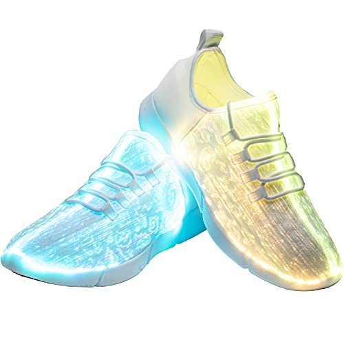 PYYIQI LED Fiber Optic Shoes Light Up Sneakers for Women Men Luminous Trainers Flashing Sneakers for Festivals, Christmas, Halloween, New Year Party with USB Charging, White 40