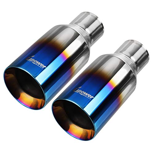 Upower 2.5 Inch Inlet 4 Inch Outlet Exhaust Tip 2 1/2' to 4' Blue Burnt Exhaust Tailpipe 9' Long Double Wall Straight Cut 304 SS Weld On Pack of 2