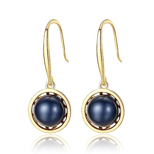 Gdirection 925 Sterling Silver Handpicked AAA+ Quality Freshwater Cultured Pearl Earrings for Women, Classic S925 Fishhook Drop Dangle Ear Hook With Gift Box (black+gold (FE0128))