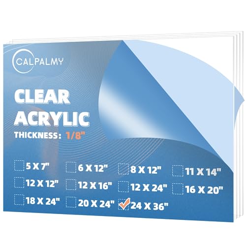 CALPALMY (2 Pack) 1/8' Thick Clear Acrylic Sheets - 24' x 36' Pre-Cut Plexiglass Sheets for Craft Projects, Signs, Display Cases, Sneeze Guard and More - Cut with Engraver, Power Saw or Hand Tools
