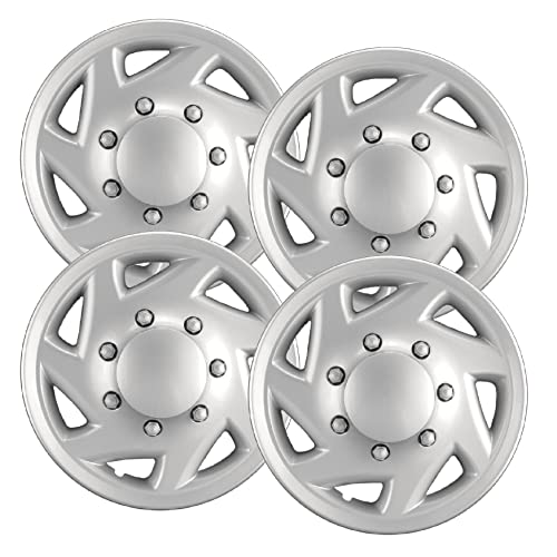 Hubcaps.com - Premium Quality 16' Silver Hubcaps/Wheel Covers fits Ford Van, One-Piece Heavy Duty Construction (Set of 4)