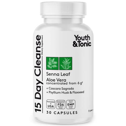 Youth & Tonic 15 Day Colon Cleanser & Detox for Waste Loss to Feel Lighter or Break The Plateau | Natural Cleanse Pills for Belly Bloat for Men & Women | 30 caps