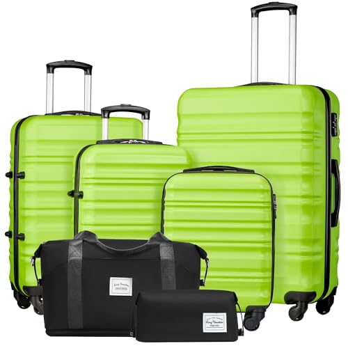 LONG VACATION Luggage Set 4 Piece Luggage Set ABS hardshell TSA Lock Spinner Wheels Luggage Carry on Suitcase (APPLE GREEN, 6 piece set)