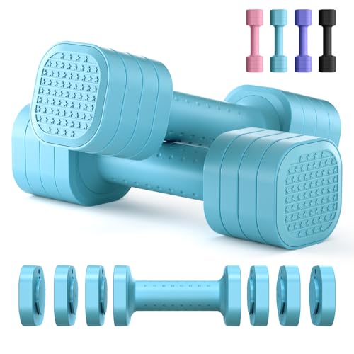 Adjustable Dumbbell Set of 2, 4 in 1 Free Weights Dumbbells Set for Women, 5lb Dumbbells Set of 2, Each 2lb 3lb 4lb 5lb with TPU Soft Rubber Handle for Home Gym Exercise Training Blue
