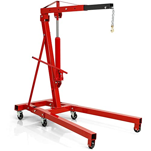 YITAMOTOR Folding Engine Crane, 2 Ton 4400lb Engine Hoist, Heavy Duty Folding Shop Crane with 6 Casters, Cherry Picker Hydraulic Engine Hoist with Telescopic Boom for Lifting Motor