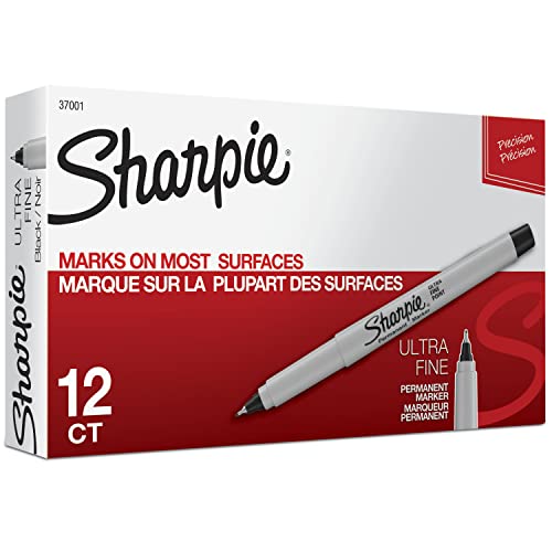 SHARPIE Permanent Markers, Ultra Fine Point, Black, 12-Pack, Precise Tip for Extreme Control, AP Certified, Resilient Ink