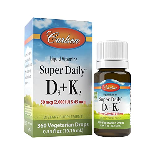 Carlson Super Daily D3 + K2, 50 mcg D3 + 45 mcg MK-7, Heart & Bone Health, 360 Liquid Drops, 10.16 ml